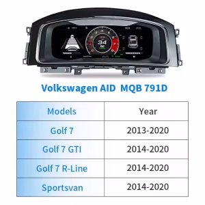 Cuadro de instrumentos digital del VW Golf Mk7: adaptación a Linux para el Passat B8 y el Arteon 8 Primer plano del cuadro de instrumentos digital de Volkswagen para los modelos Golf 7, Passat B8 y CC, en el que se aprecia la pantalla LCD IPS de 12,3 pulgadas y la calidad de fabricación