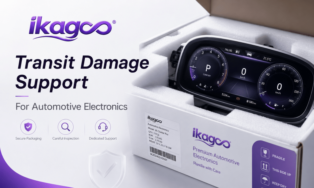 Asistencia en caso de daños durante el transporte para productos electrónicos de automoción, con una evaluación imparcial de las pruebas presentadas en relación con paquetes dañados, piezas faltantes y problemas de entrega en iKAGOO.