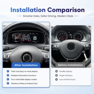 Comparación del cuadro de instrumentos virtual del VW Golf Mk7 que muestra datos más inteligentes, una conducción más segura y un estilo moderno