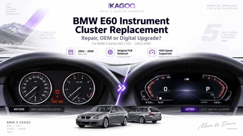 Reemplazo del cuadro de instrumentos del BMW E60 2003–2009: ¿Reparación, OEM o actualización digital?
