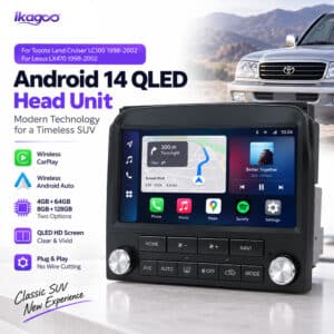 Toyota Land Cruiser LC100 Lexus LX470 Android 14 QLED head unit with CarPlay