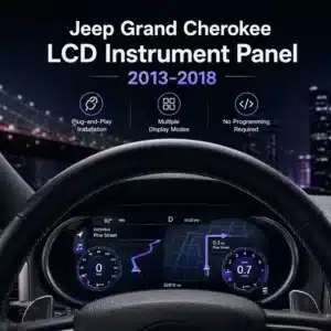 Jeep Grand Cherokee Digital Instrument Cluster 2014–2018 12.3″ LCD Upgrade 4 Jeep Grand Cherokee digital cluster promotional installation graphic