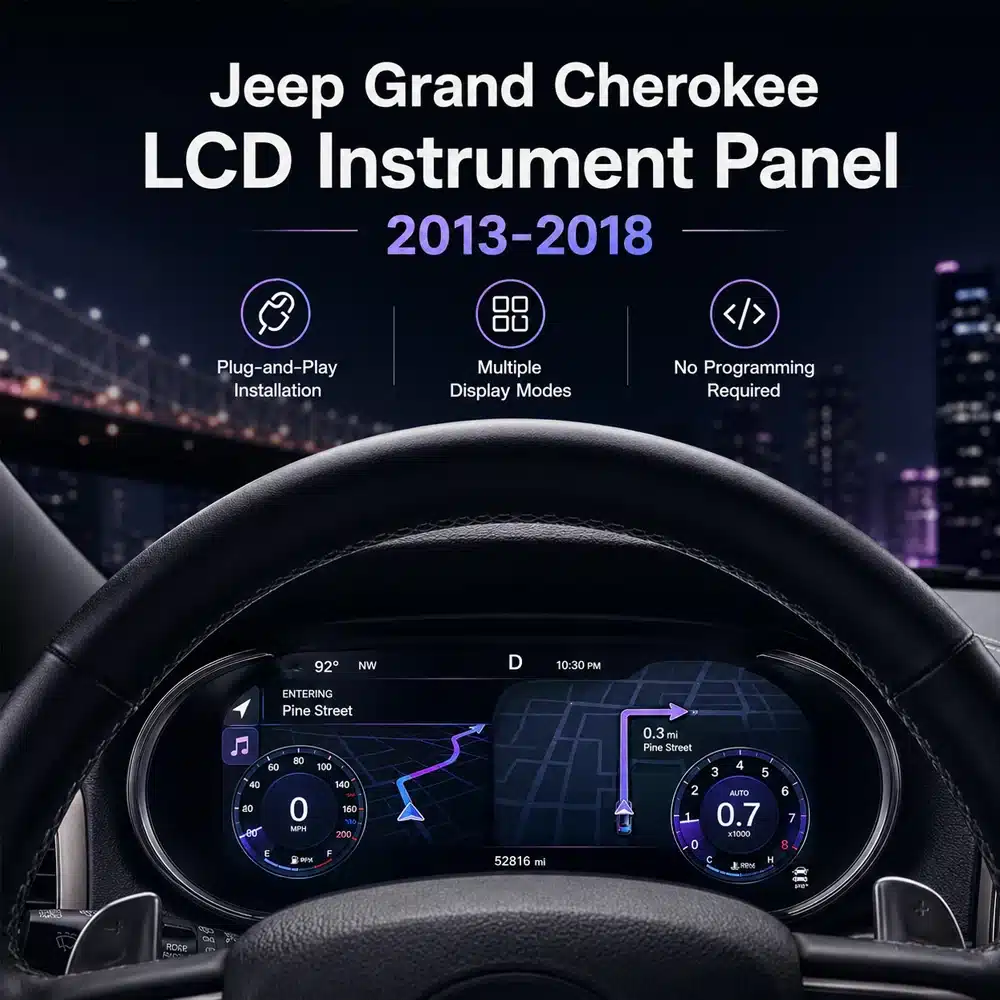 Jeep Grand Cherokee digital cluster promotional installation graphic Jeep Grand Cherokee digital cluster promotional installation graphic