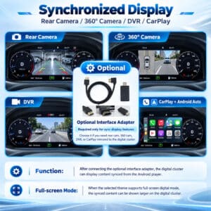 VW T5 digital cluster optional rear camera and DVR adapter