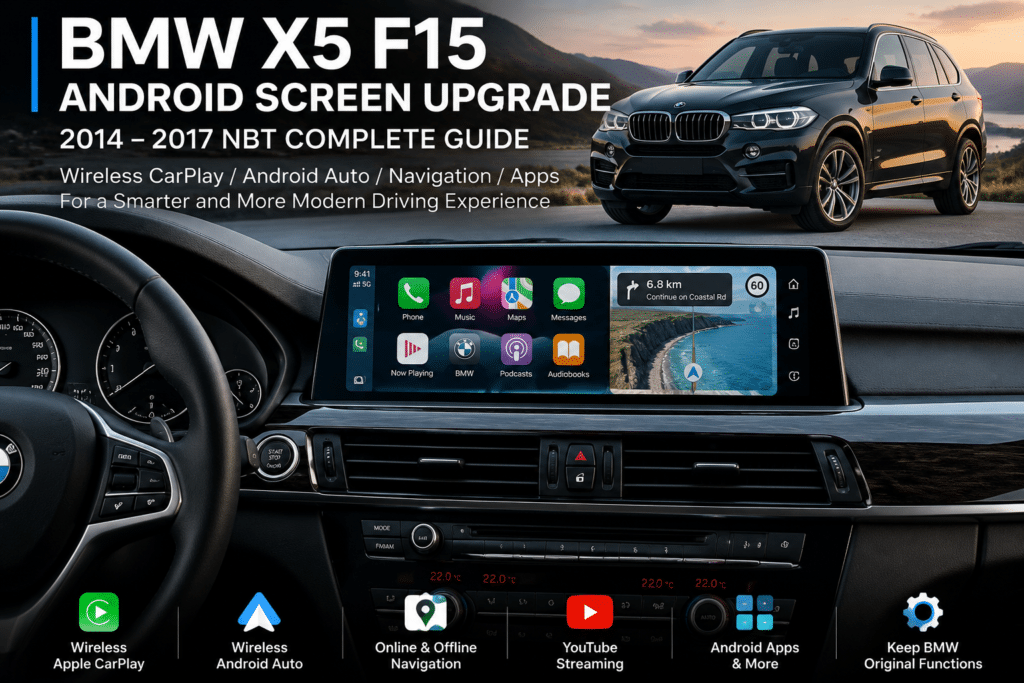 Pantalla Android de 12.3 pulgadas para actualización de pantalla del BMW X5 F15 antes y después de la instalación