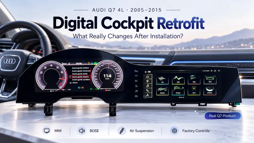 Retrofit de cockpit digital Audi Q7 4L – Salpicadero original versus cockpit digital iKAGOO instalado