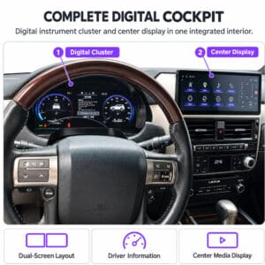 Interior del Lexus GX460 mostrando el clúster de instrumentos digital instalado detrás del volante y la pantalla central de infoentretenimiento