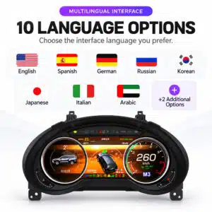 Imagen del proveedor que muestra las posibles opciones del menú de idiomas en el cuadro de instrumentos digital del Lexus GX
